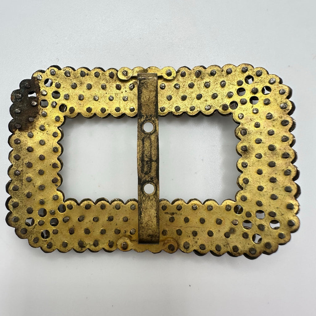 Made in France antique gold silver tone faceted cut steel slider belt buckle