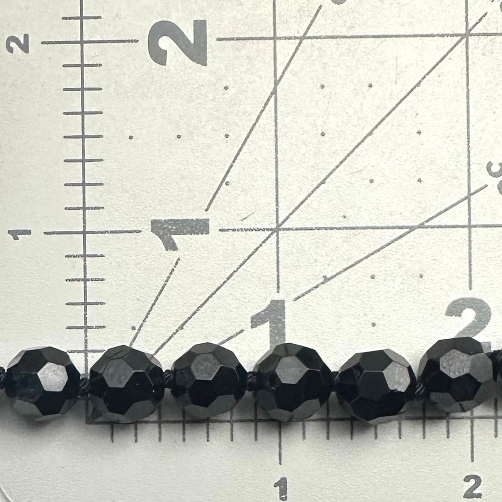 Extra long 72” black faceted glass 10mm beads beaded hand knotted necklace