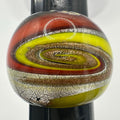 Vintage hand blown swirled red yellow black silver gold glitter art glass ring 9