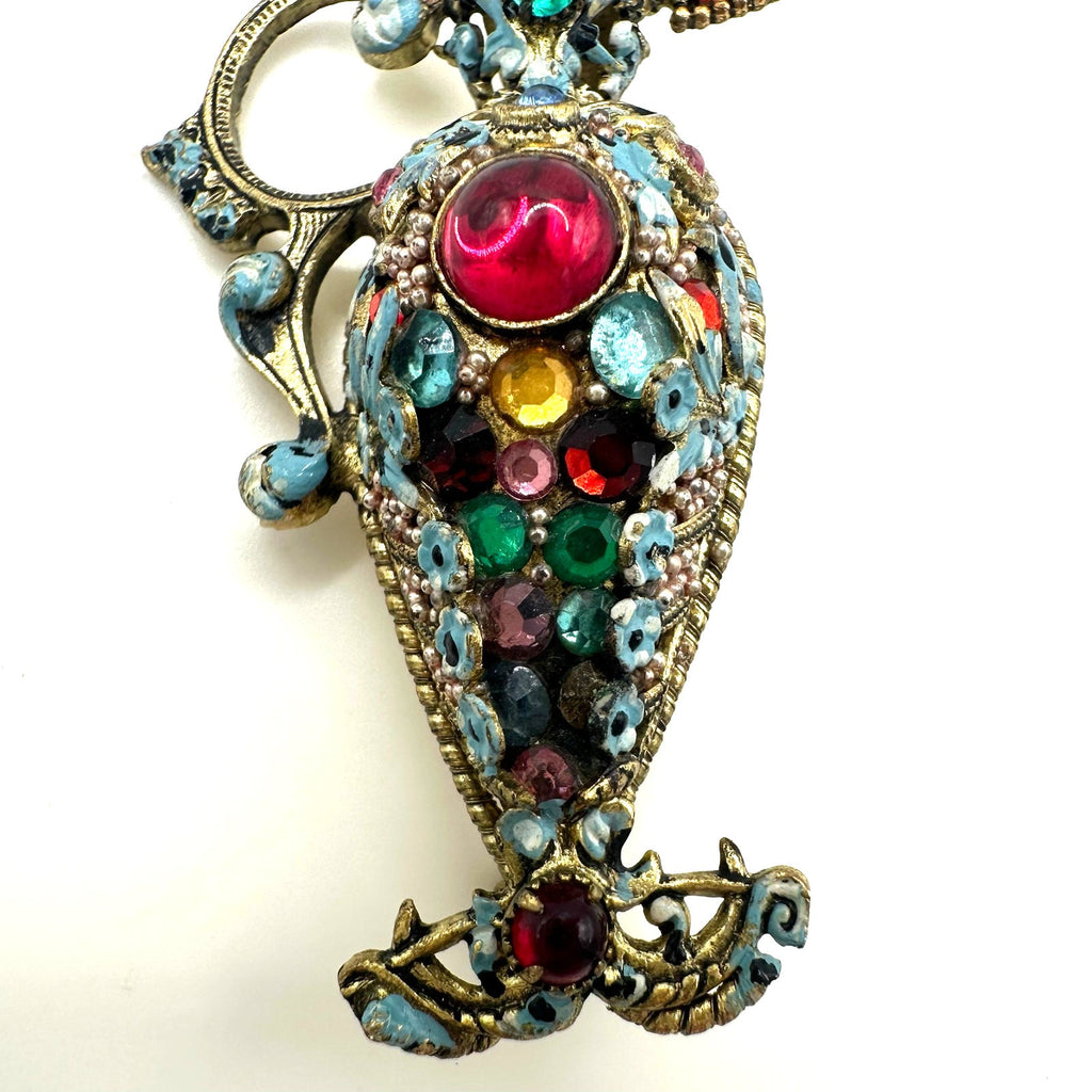 Czechoslovakia antique Art Deco multicolor rhinestones cabochons pitcher brooch