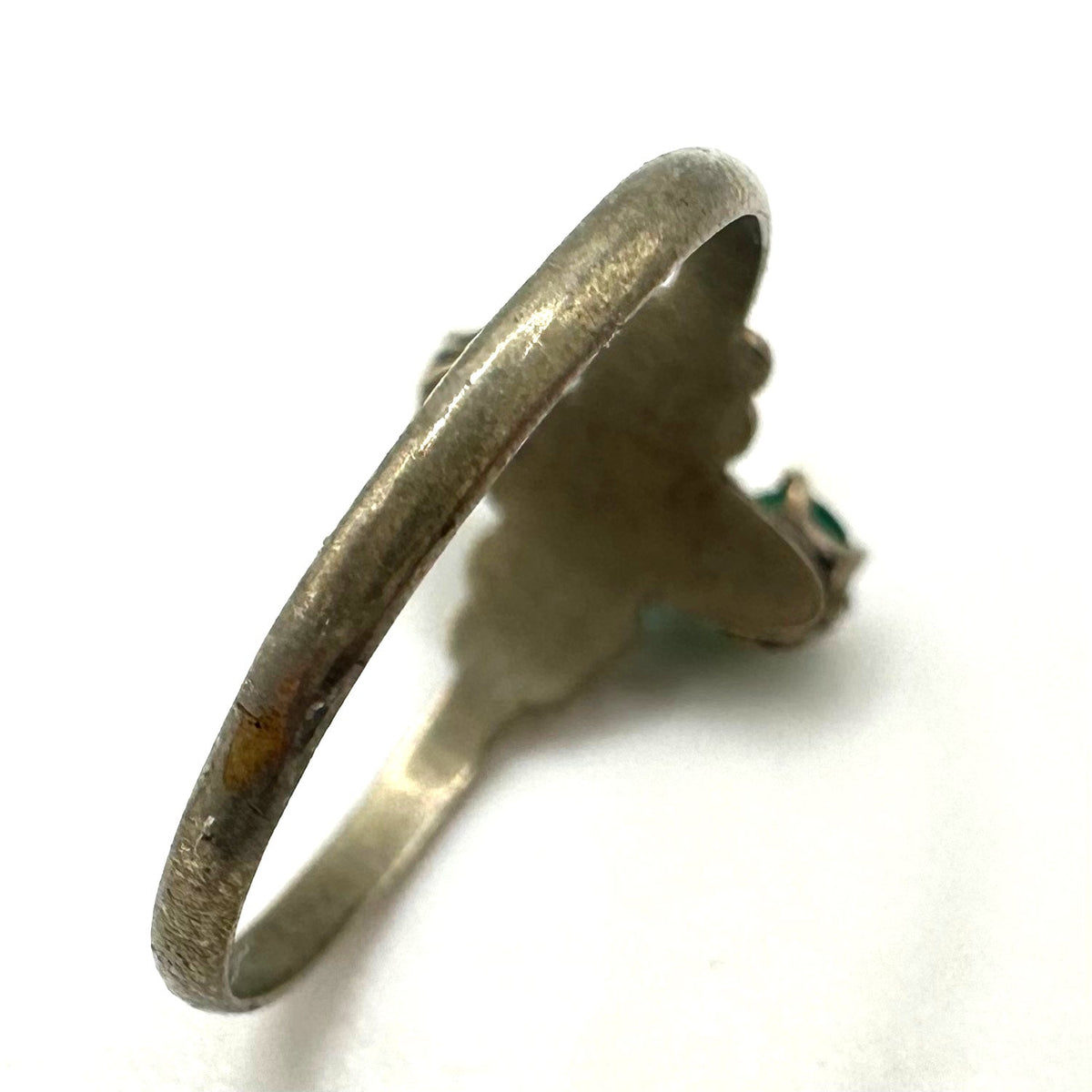 Antique Art Deco 1920s silver tone green Czech glass rhinestones ring 6.5