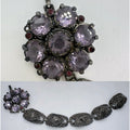 Antique Art Deco silver tone purple glass faux amethyst gemstones bracelet