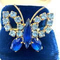 Vintage 1950s gold tone blue rhinestones butterfly adjustable cocktail ring