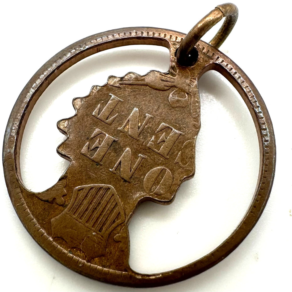 Antique 1902 antique American Indian Head Penny coin cut out pendant charm