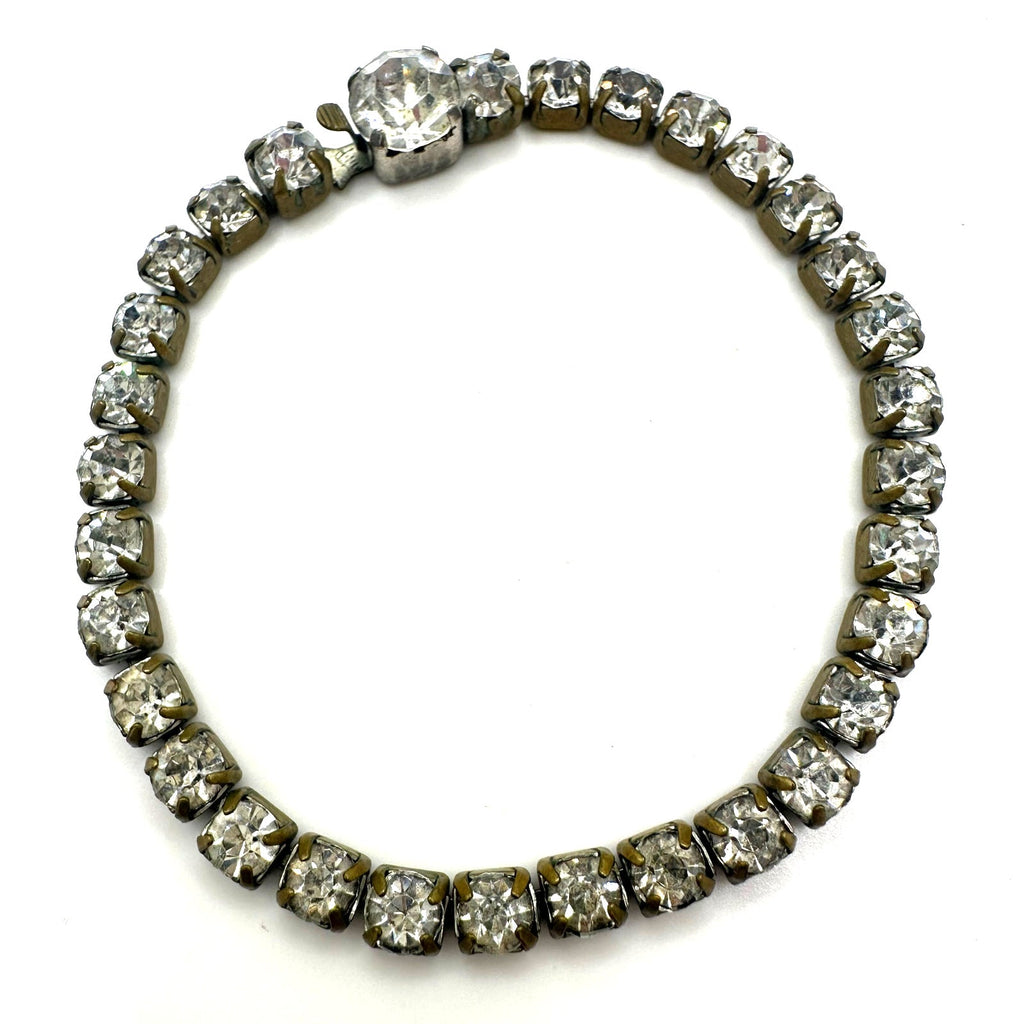 Antique vintage 1930s 1940s gold tone clear glass rhinestones tennis bracelet