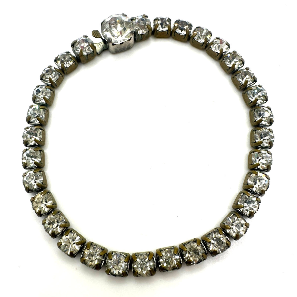 Antique vintage 1930s 1940s gold tone clear glass rhinestones tennis bracelet