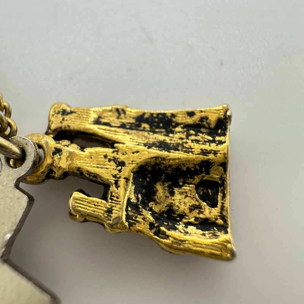 Gold tone nickel silver Texas oil derrick rig pendant charm 16" chain necklace