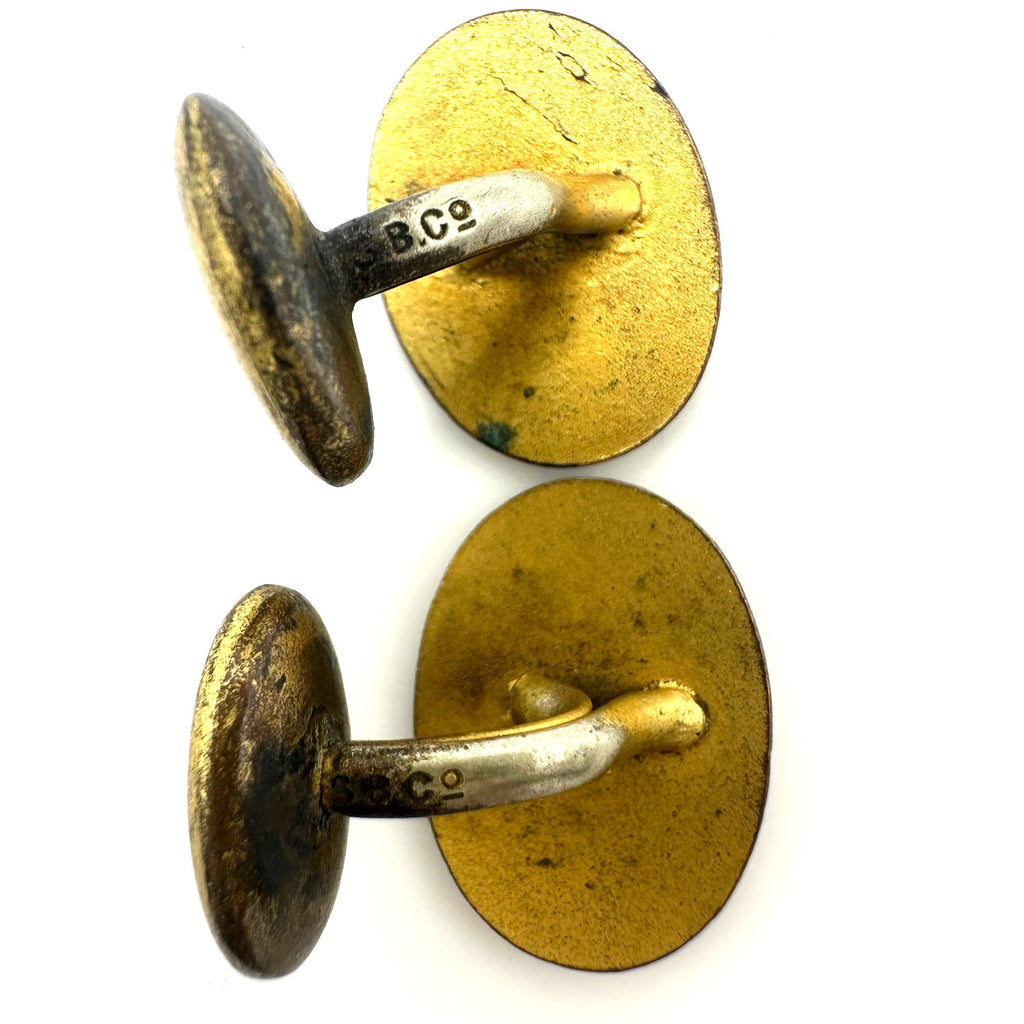 SBCo antique Edwardian Art Deco gold gilt black red cloisonne enamel cufflinks