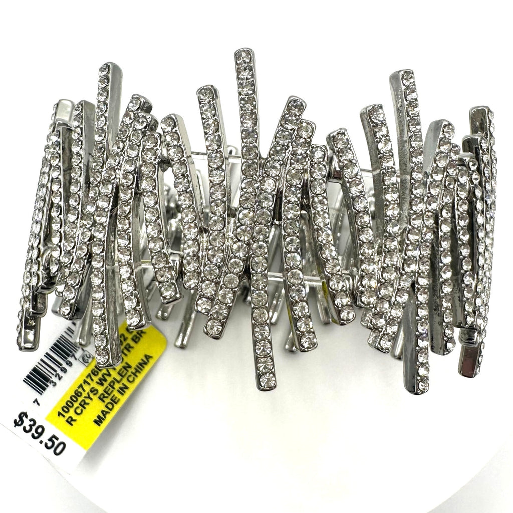 INC NWT silver tone clear glass rhinestones stretchy statement bracelet