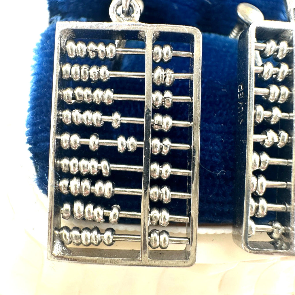 Vintage sterling silver articulated working abacus dangle screw back earrings