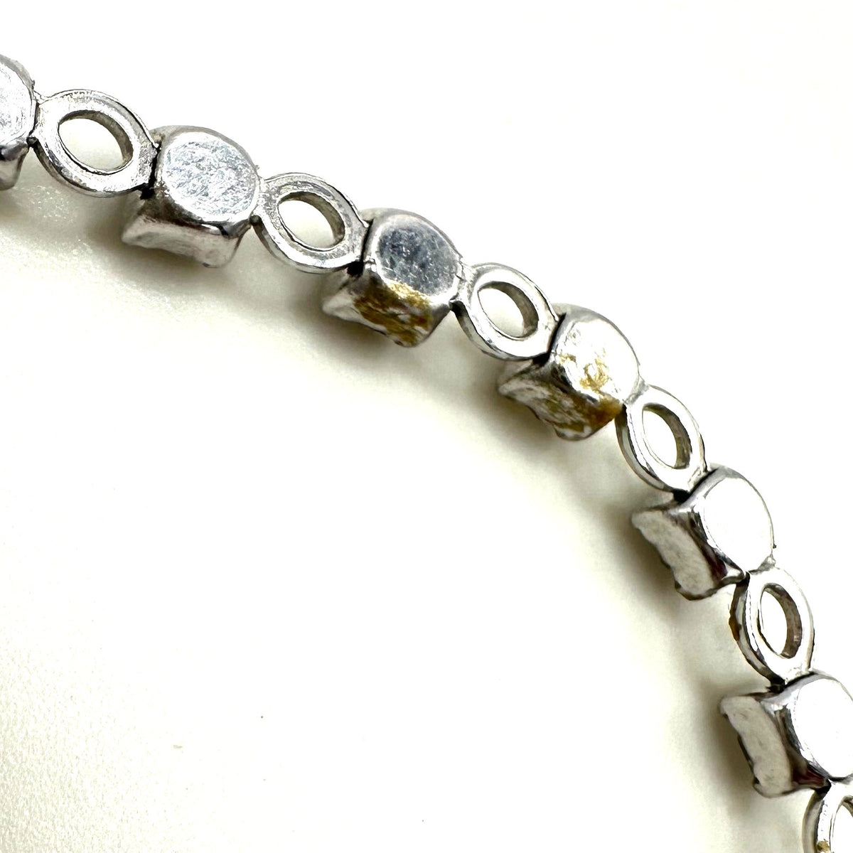 Crown Trifari silver tone rhinestones dangling hearts tennis 6.5" bracelet