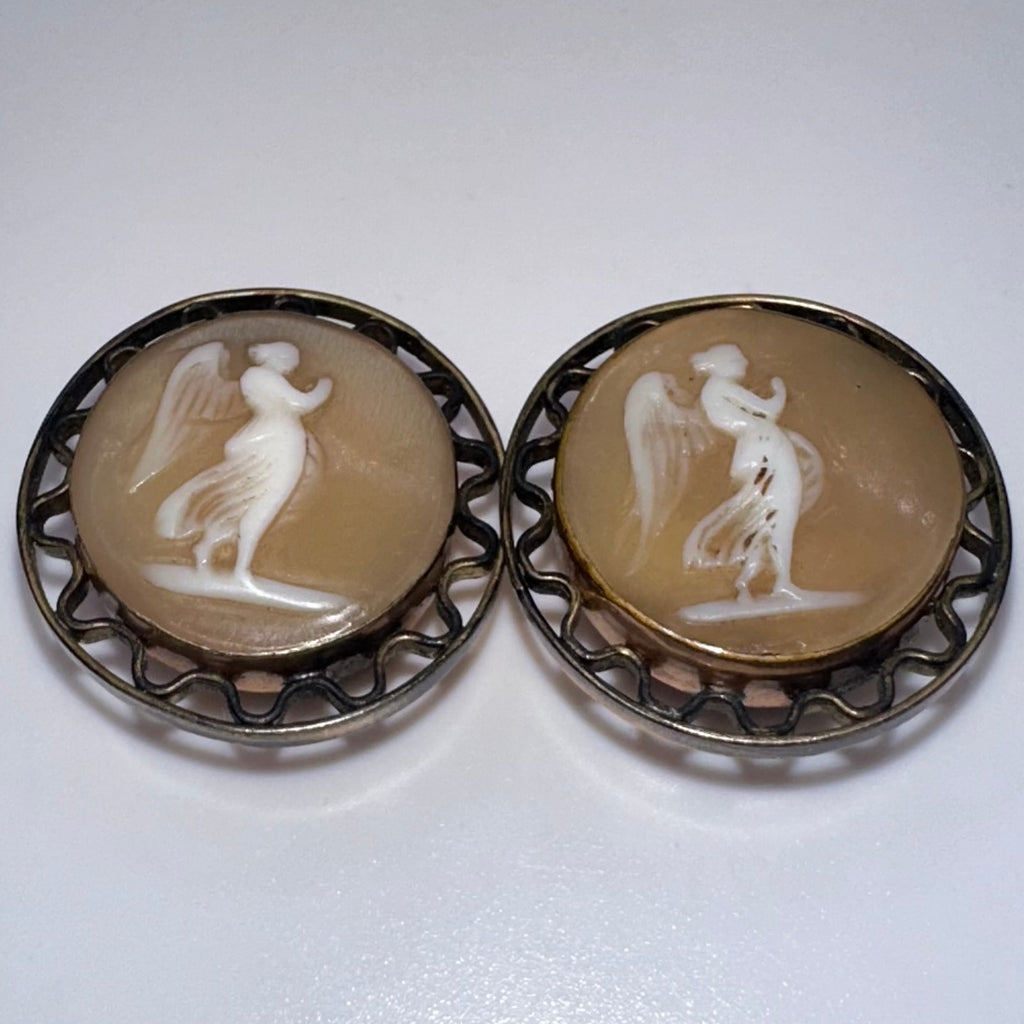 Antique Victorian 1800s solid 10kt & gold filled carved shell cameo cufflinks