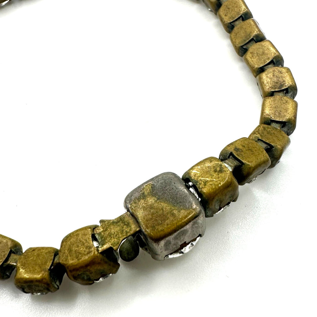 Antique vintage 1930s 1940s gold tone clear glass rhinestones tennis bracelet