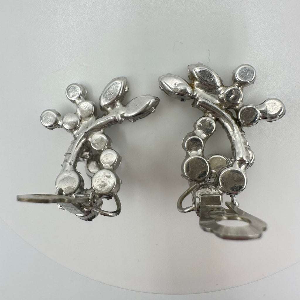 Vintage high end silver tone clear rhinestones wire over clip on earrings