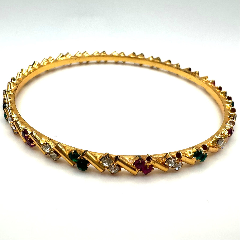 Indian gold plated real rubies clear green CZ bangle bracelet size 2.2 X small