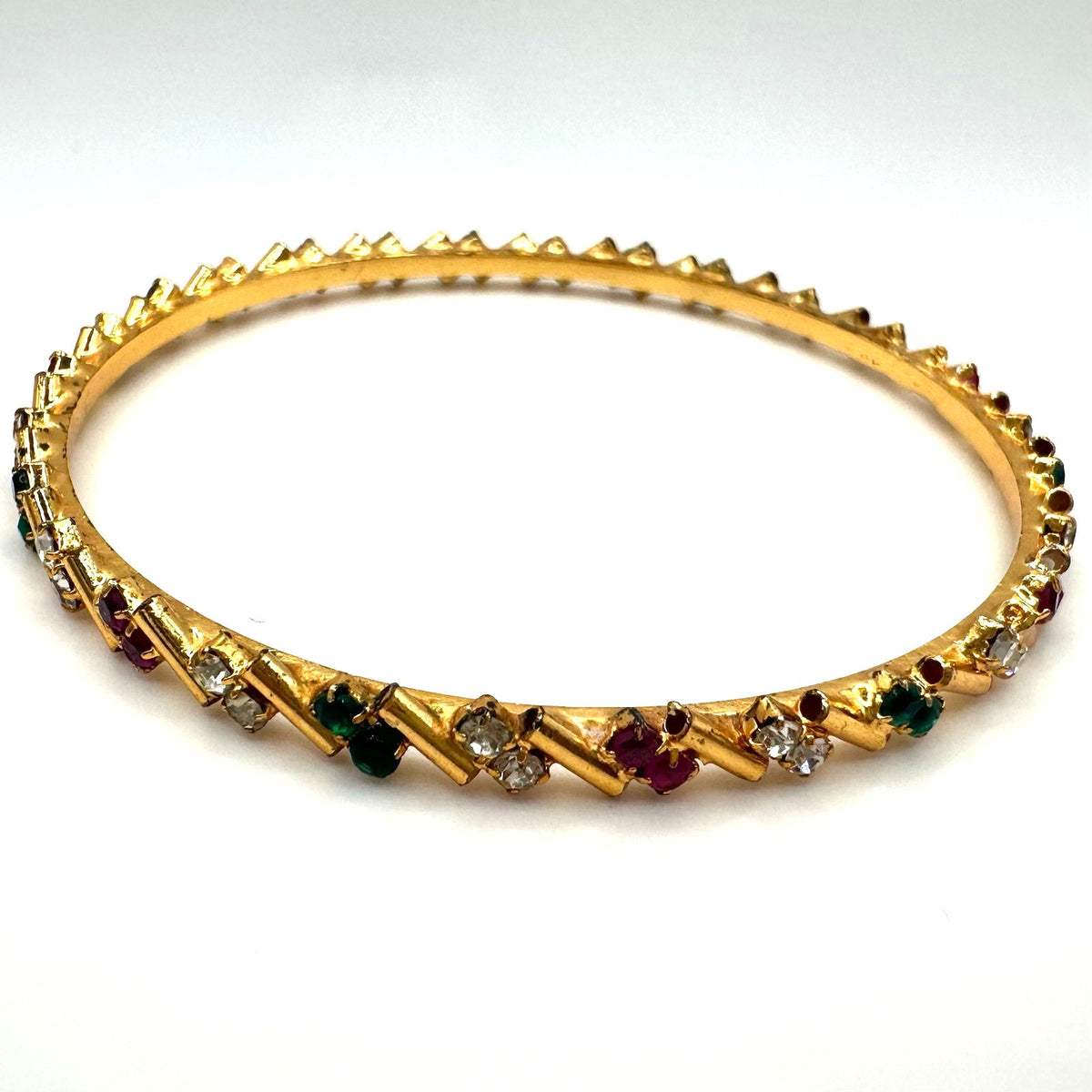 Indian gold plated real rubies clear green CZ bangle bracelet size 2.2 X small