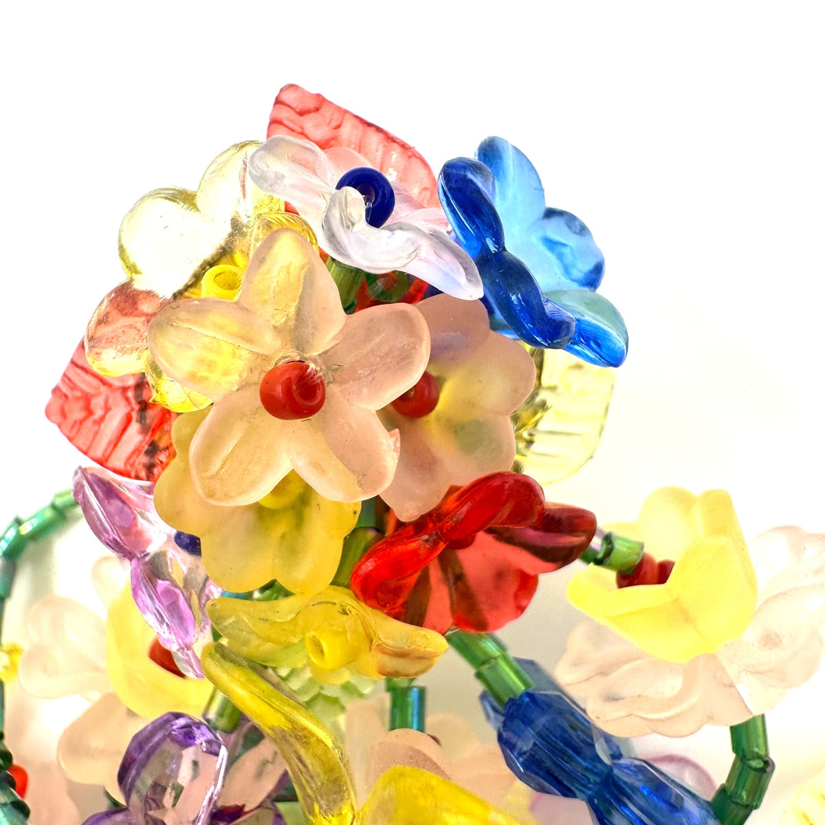 Multicolor plastic floral flowers beaded dangle 4" drop post statement earrings