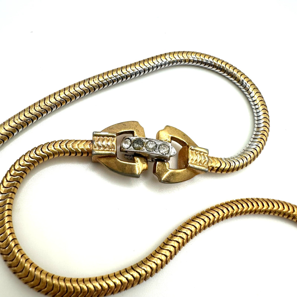 Joseph Mazer vintage gold plated clear purple rhinestones pendant chain necklace