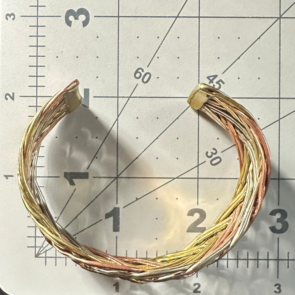 Tibetan vintage tri tone copper bronze silver nickel braided rope cuff bracelet