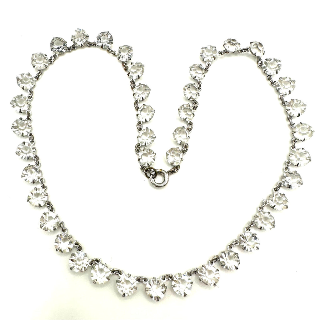Antique Art Deco 1930s silver tone clear glass 7mm crystals rivière 15” necklace