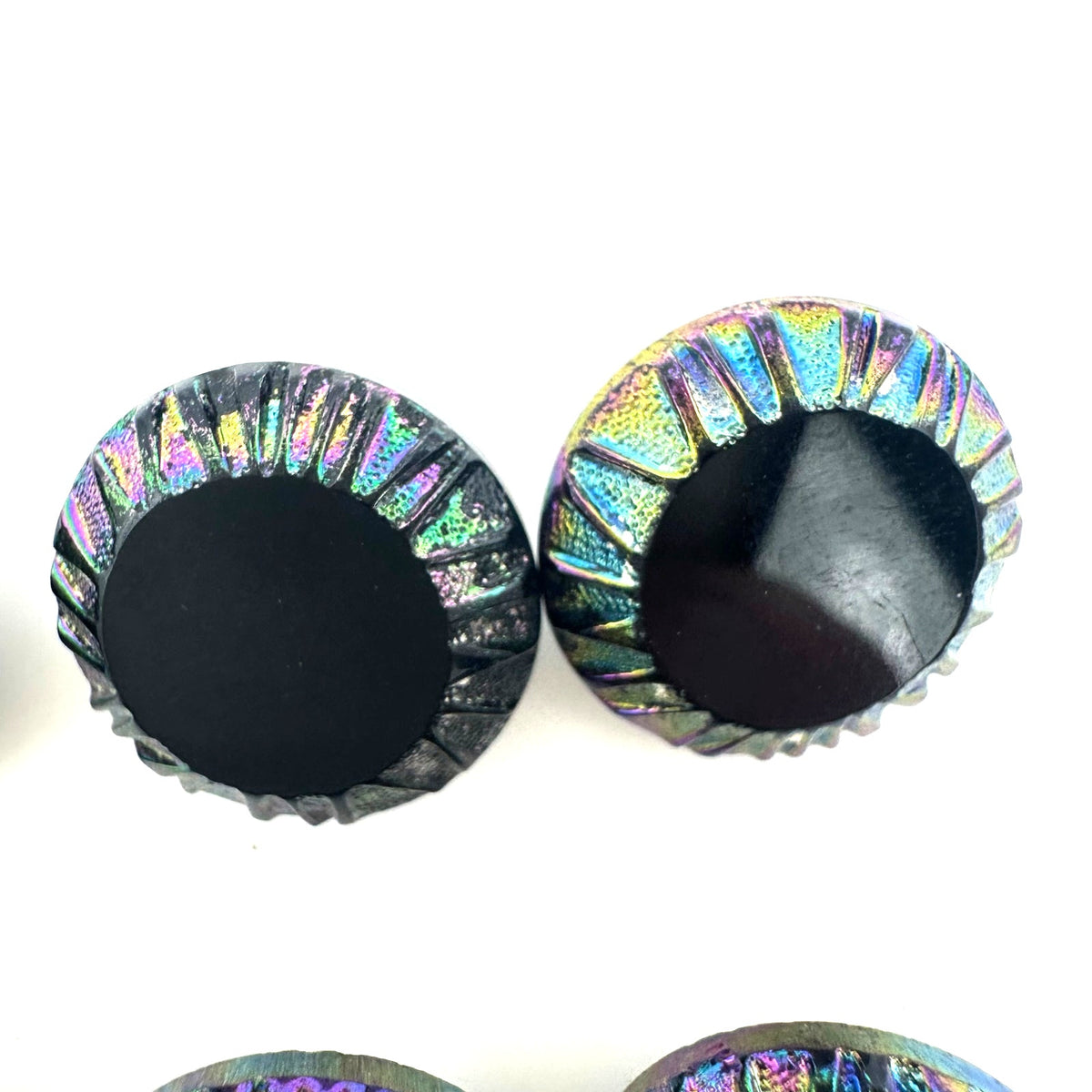 Bundle lot 12 vintage antique 0.69" black Czech carnival glass luster buttons