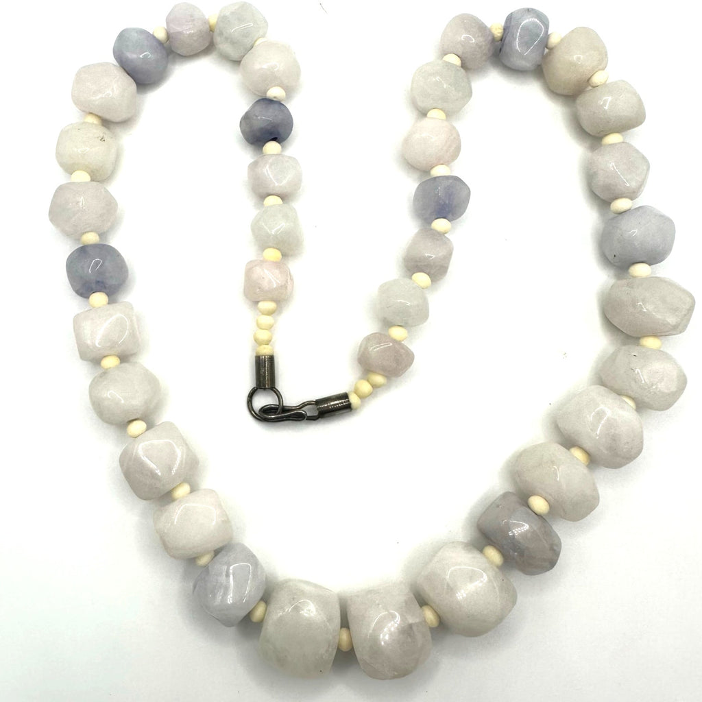 Handmade semiprecious white rose quartz amethyst heavy beaded 26” necklace