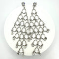 Vintage silver tone clear bezel collet set rhinestones 5" drop post earrings