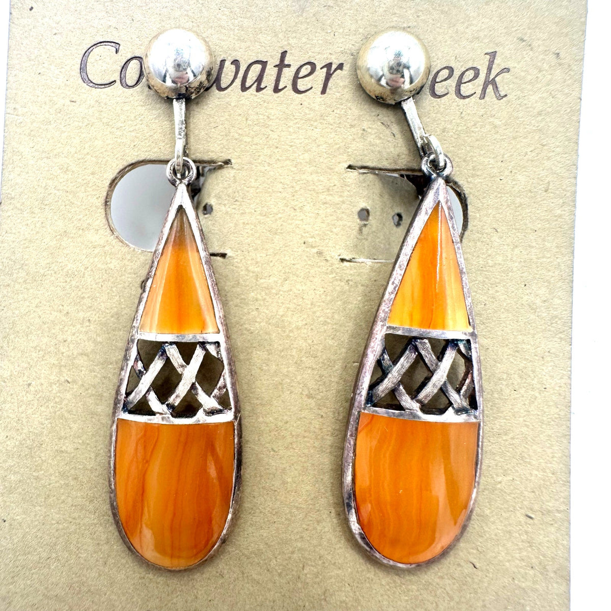 Coldwater Creek Thailand Tunisia sterling silver orange enamel clip on earrings