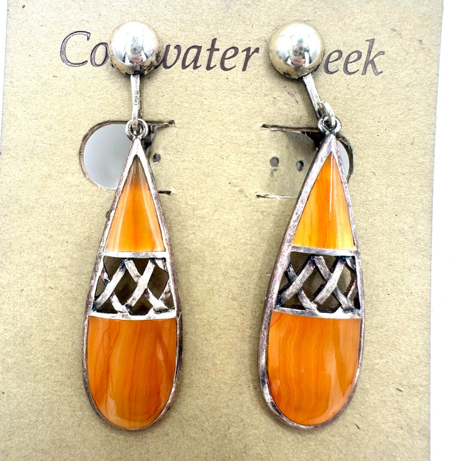 Coldwater Creek Thailand Tunisia sterling silver orange enamel clip on earrings