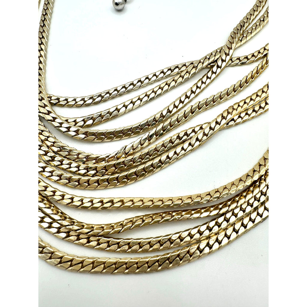 Western Germany signed vintage gold tone 10 multi strand chains necklace