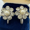 Fantasy of Jewels 1940s silver tone rhinestones faux pearls screw back earrings