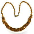 Antique Art Deco amber topaz Czech glass rondelles beaded 16” chain necklace