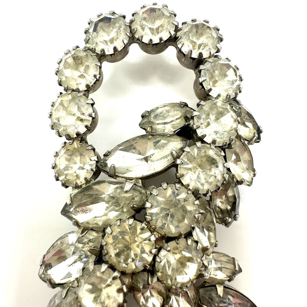 1950s vintage silver tone clear glass navettes rounds rhinestones brooch