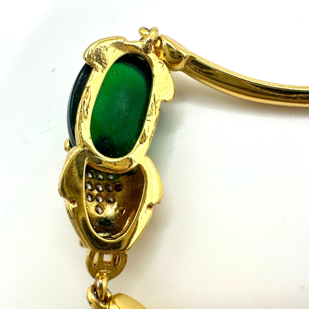 Chinese gold plated Naga green glass cubic zirconia real ruby Buddhist bracelet