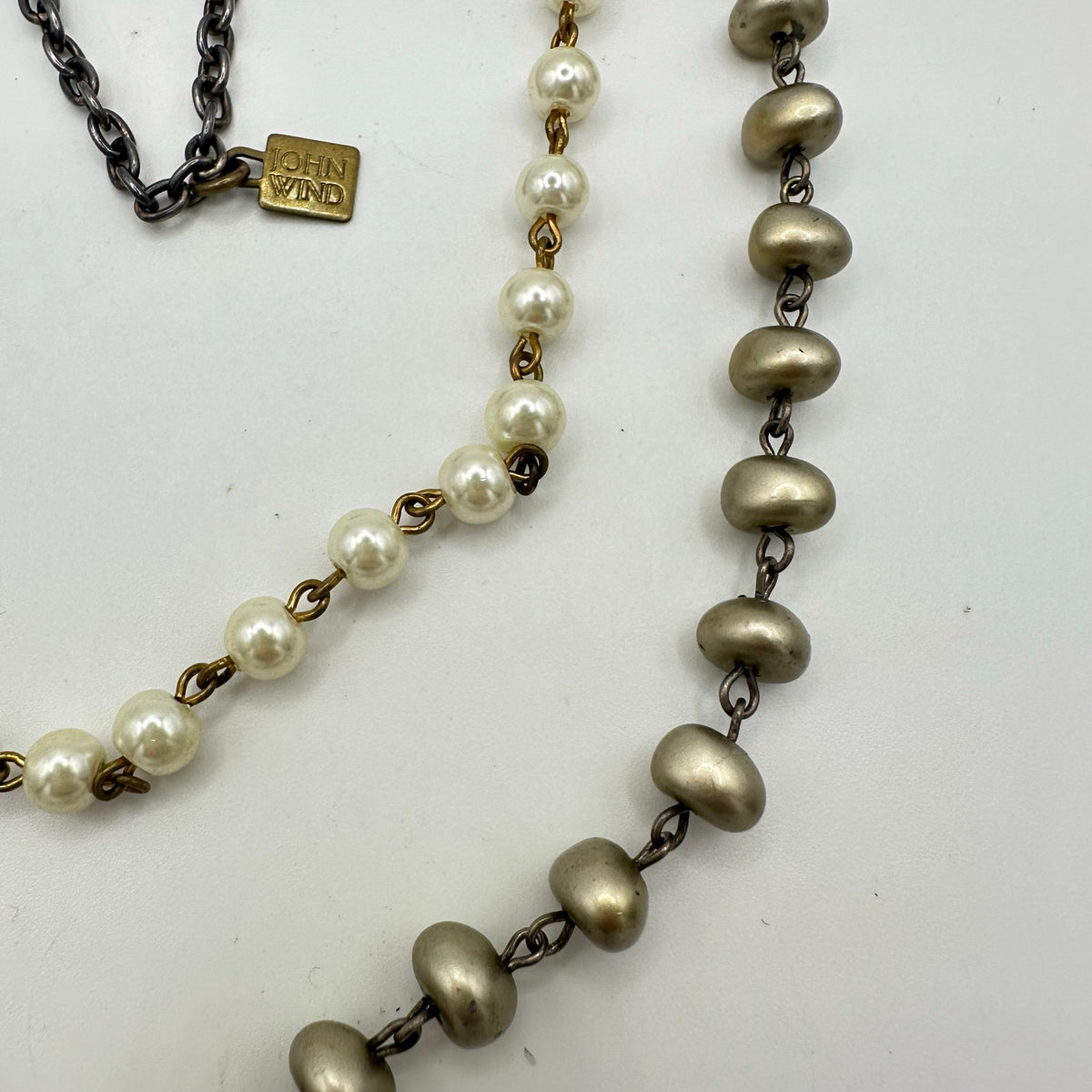John Wind two-tone 2 double strand cream glass faux pearls beads beaded necklace