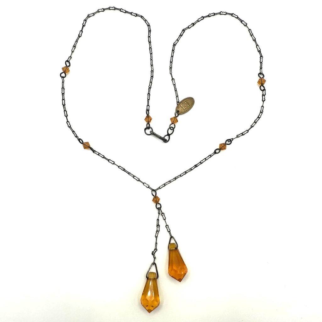 Lori Lori Art Deco Revival silver tone paperclip chain glass Y-drop necklace