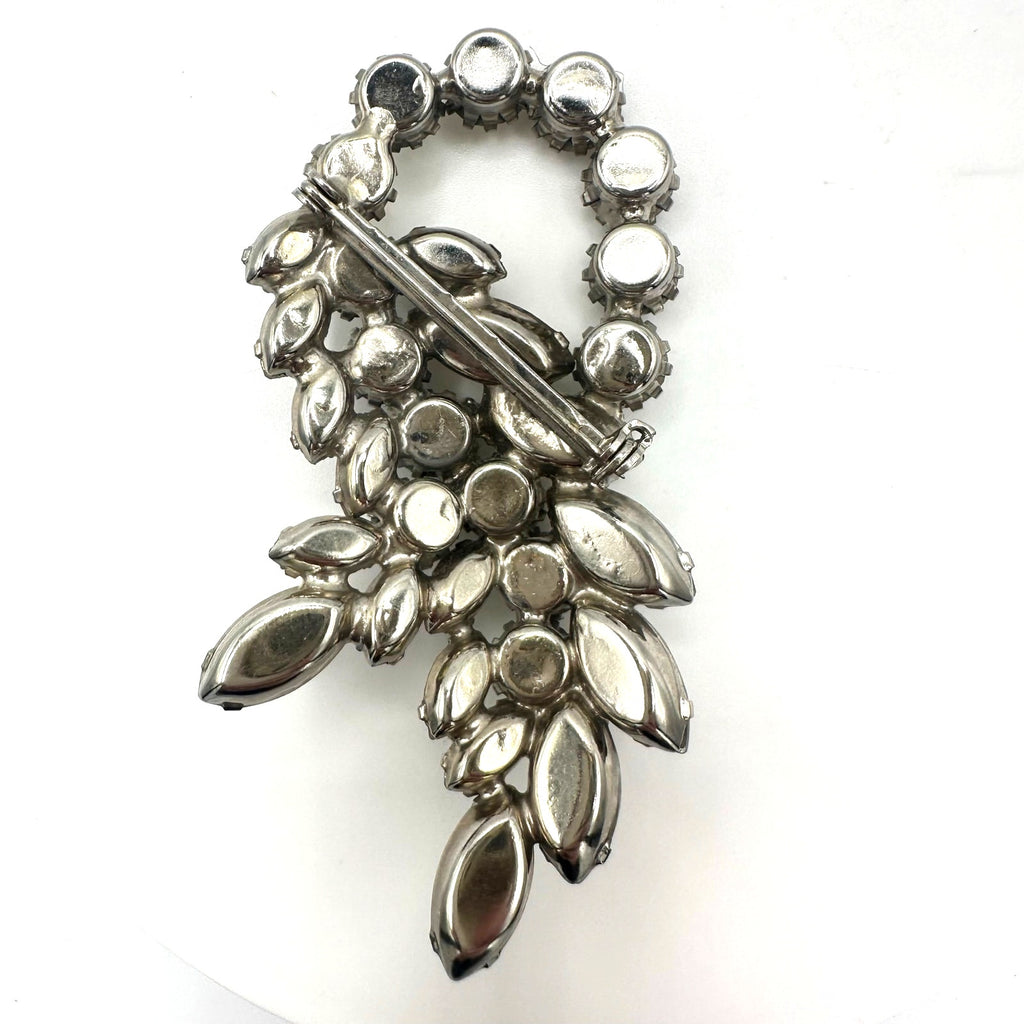 1950s vintage silver tone clear glass navettes rounds rhinestones brooch