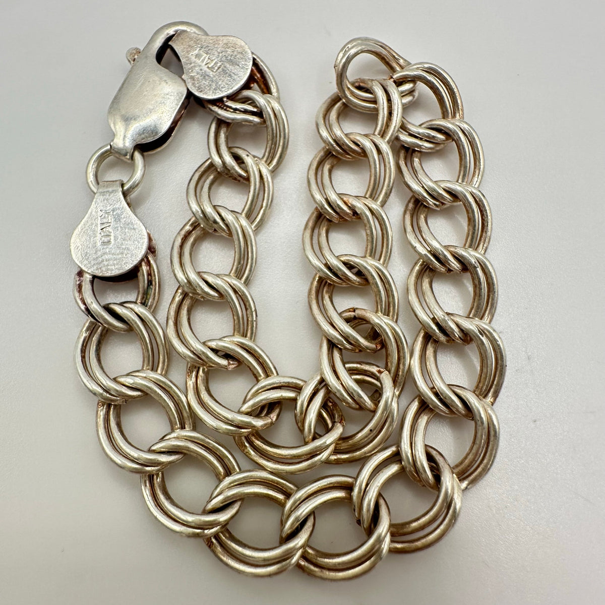 925 sterling silver double curb link chain starter charm unisex bracelet 7.88"