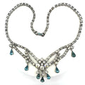1940s 1950s vintage silver tone clear blue glass rhinestones drops swag necklace