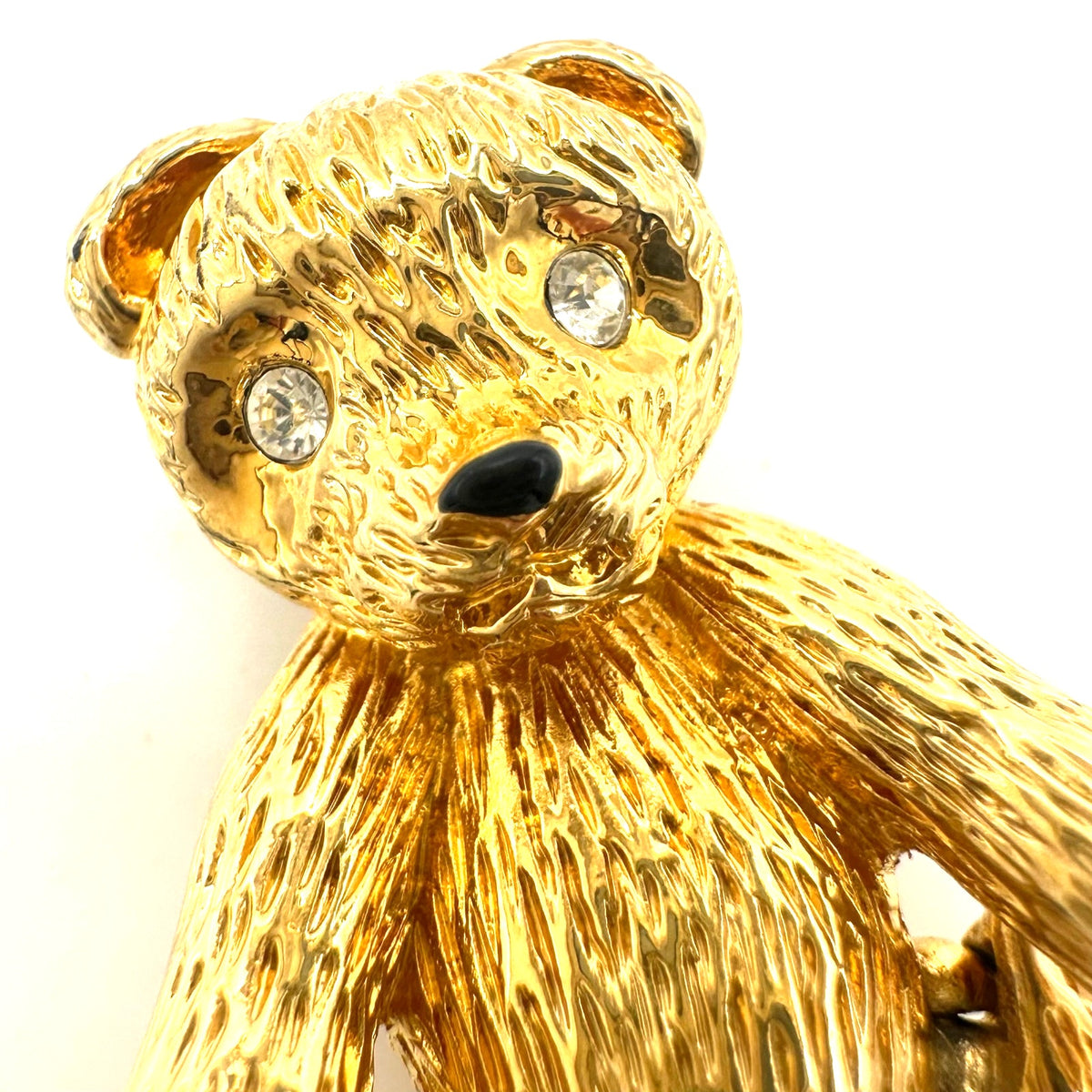 Butler vintage gold tone clear rhinestones articulated teddy bear figural brooch