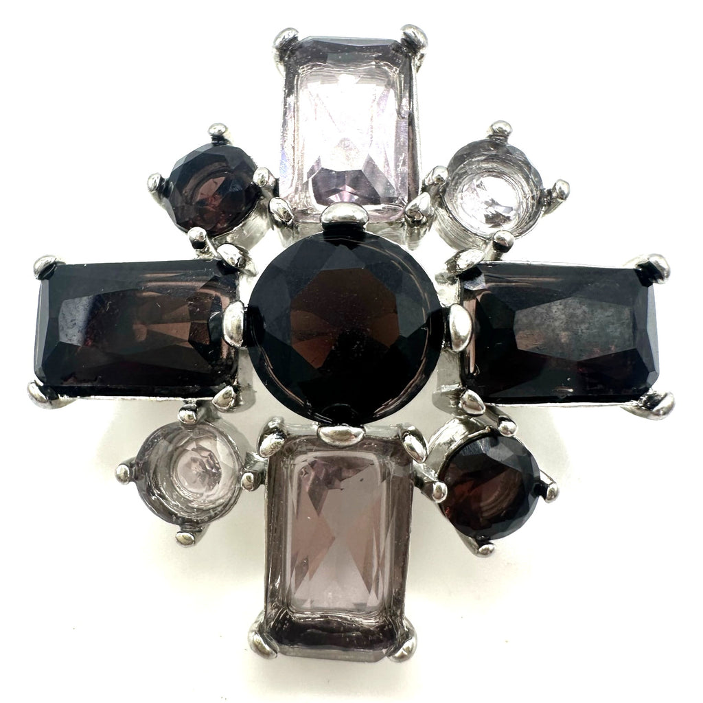Vintage silver tone rhodium plated purple rhinestones Maltese cross brooch