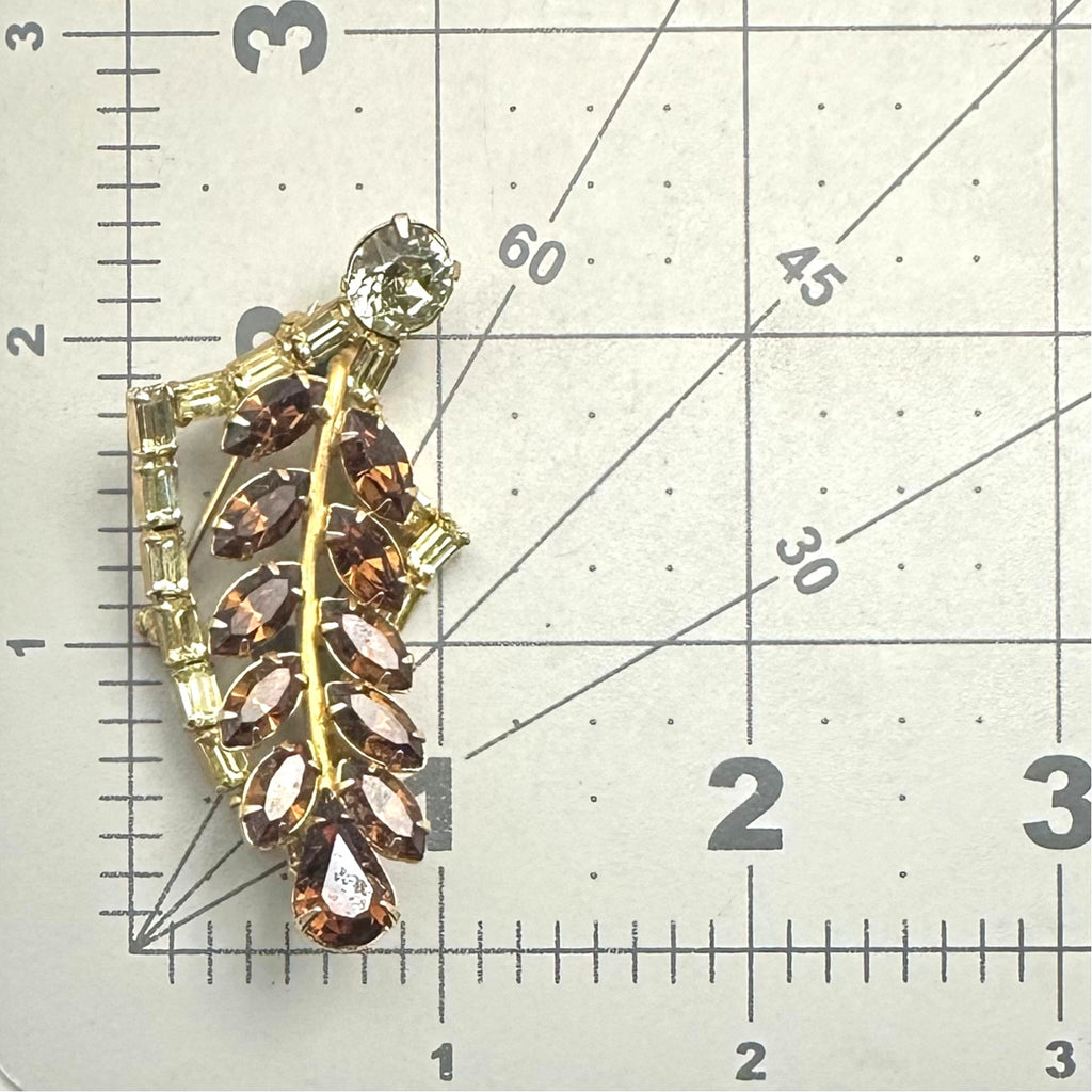 Rare Byer Bros vintage gold tone yellow topaz brown glass rhinestones brooch