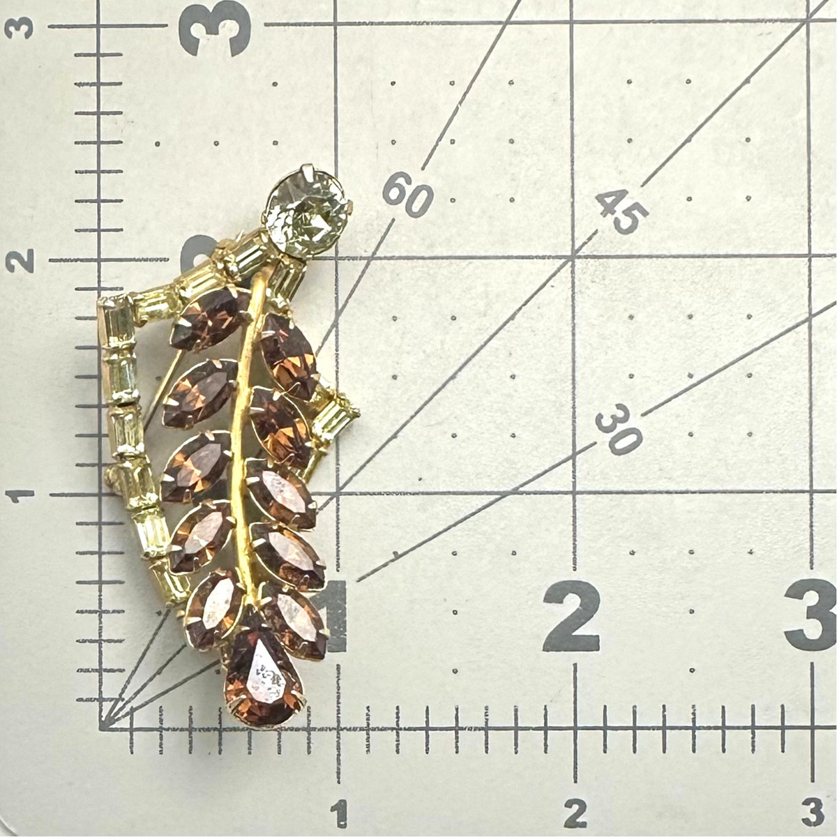 Rare Byer Bros vintage gold tone yellow topaz brown glass rhinestones brooch