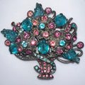 Antique Art Deco 1930s large pot metal pink blue molded glass rhinestones brooch