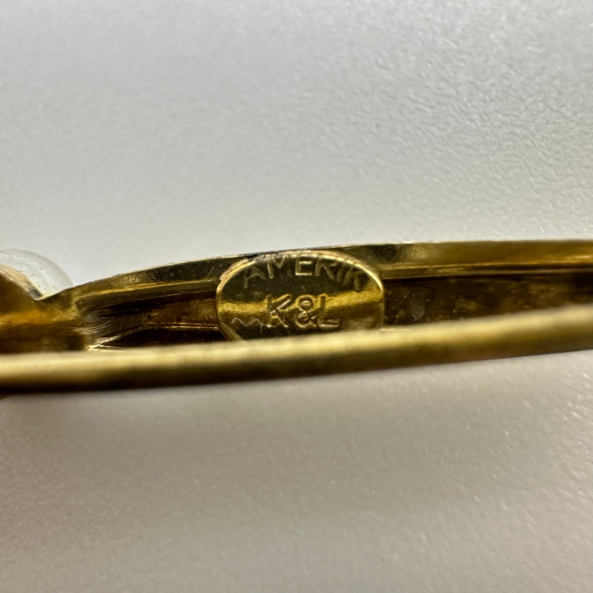 K&L Kordes & Lichtenfels 1960s vintage gold filled faux pearl bar pin brooch