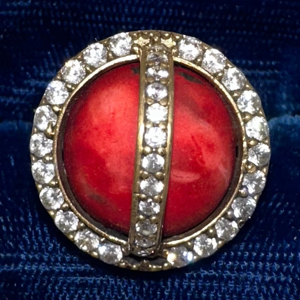 Vintage 925 sterling silver gold plated caged genuine red jasper CZ ring 8.5