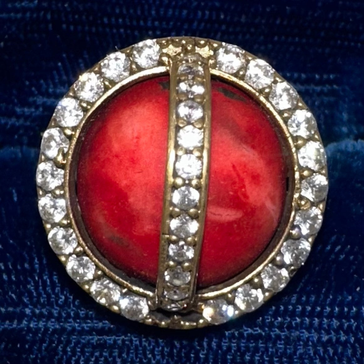 Vintage 925 sterling silver gold plated caged genuine red jasper CZ ring 8.5