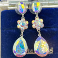 Vintage gold tone AB aurora borealis glass beads beaded cluster clip on earrings