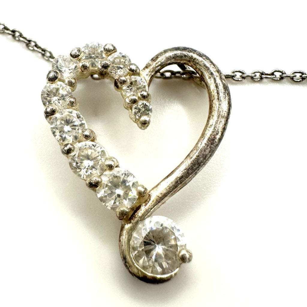Vintage 925 sterling silver 3 cubic zirconia sapphire pendants chain necklace