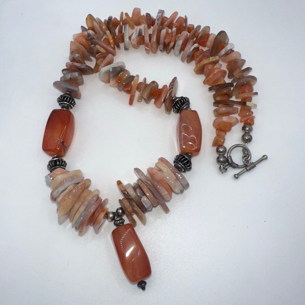 Vintage 925 sterling silver genuine carnelian agate beads beaded necklace 160g